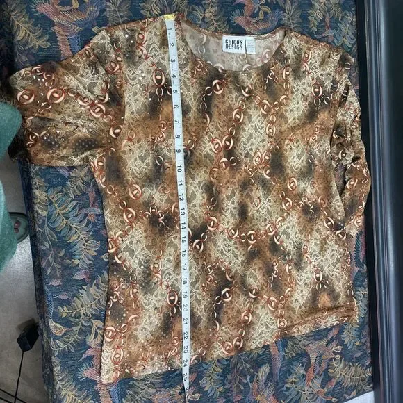 Vintage Chicos Blouse Size 3 Large Chicos BlouseShimmer Rusty Brown Red Cream - Picture 14 of 16